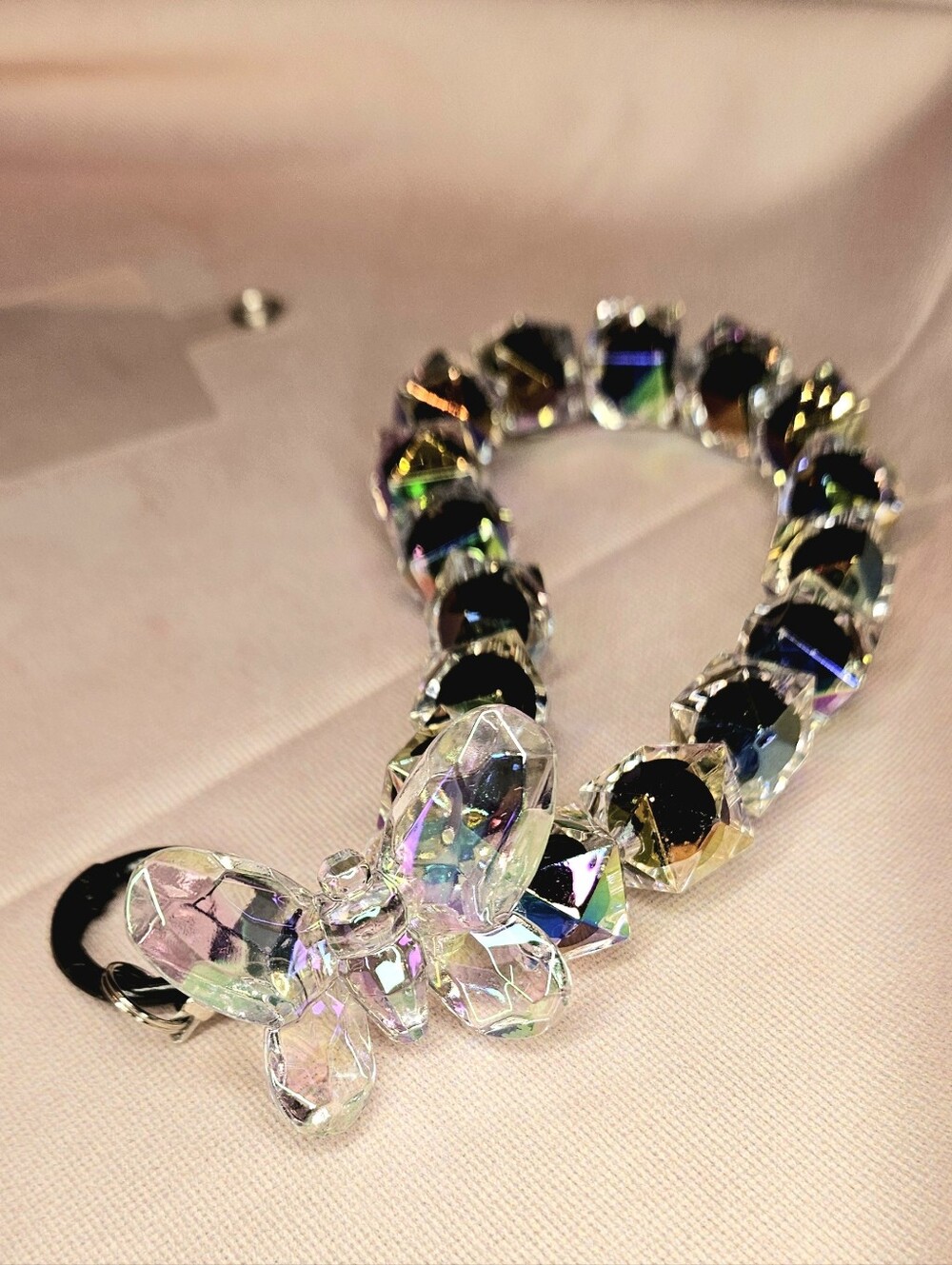 Butterfly Crystal Like Clear Acrylic Phone Lanyard With Purple Iridescent Accent